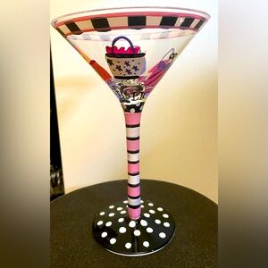 (NWT) Top Shelf Hand Painted “Shop-a-holic” Martini Glass, Striped, Polk Dot